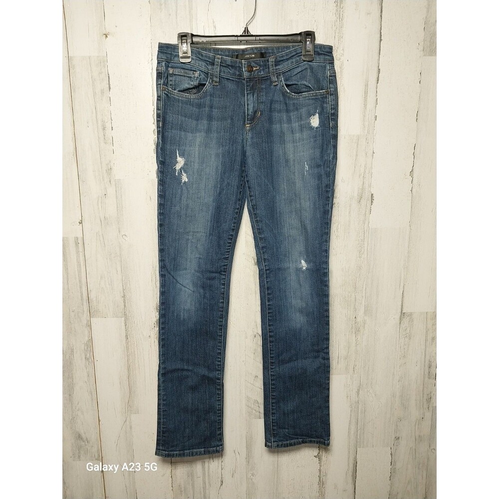 Joeβs Jeans Womenβs Beth Style Straight Leg Medium Wash Denim Jeans Distressed